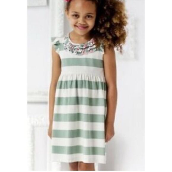 Matilda Jane Girls Striped Dress Size 6 Green/Cream Cap Sleeve Ruffle Collar - Picture 2 of 11